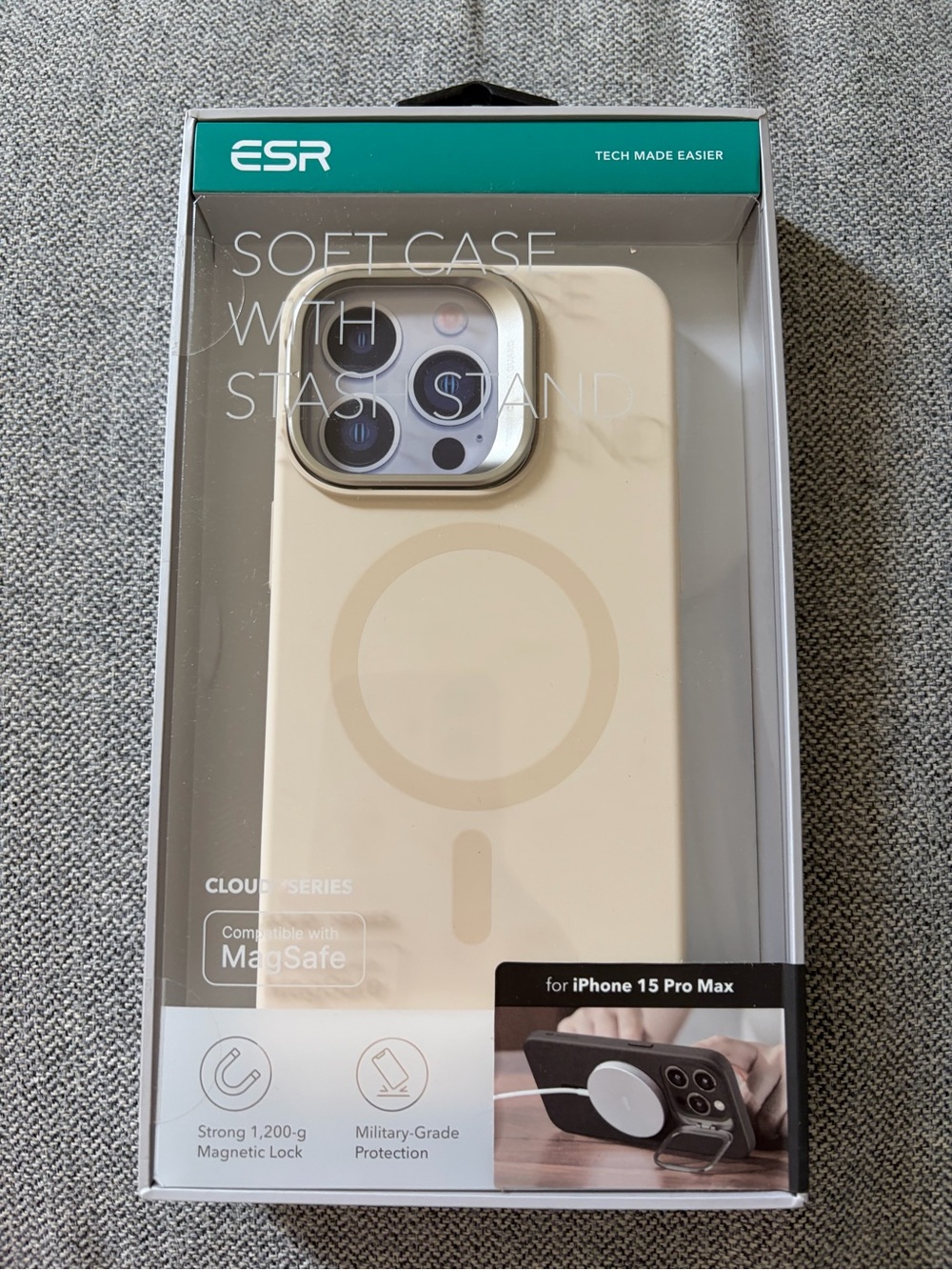ESR Soft Case with Stash Stand for iPhone 15 Pro Max - Beige